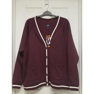 GAP Women's V-Neck Buttoned Front Burgundy Long Sleeves Sz XXL, NWT